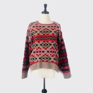 Oversized Cotton Blend Pullover Aztec Tribal Vibe